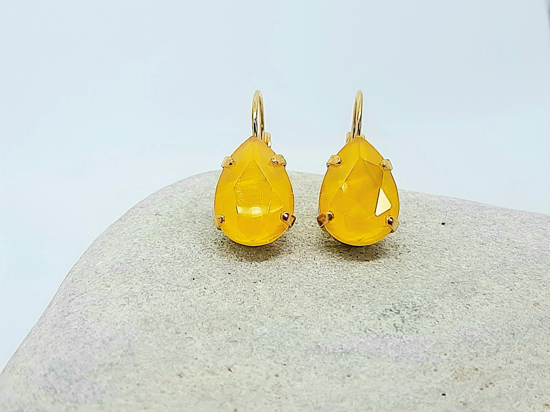 Yellow Lacquer Crystal Dangle Earrings | Teardrop Summer Earrings