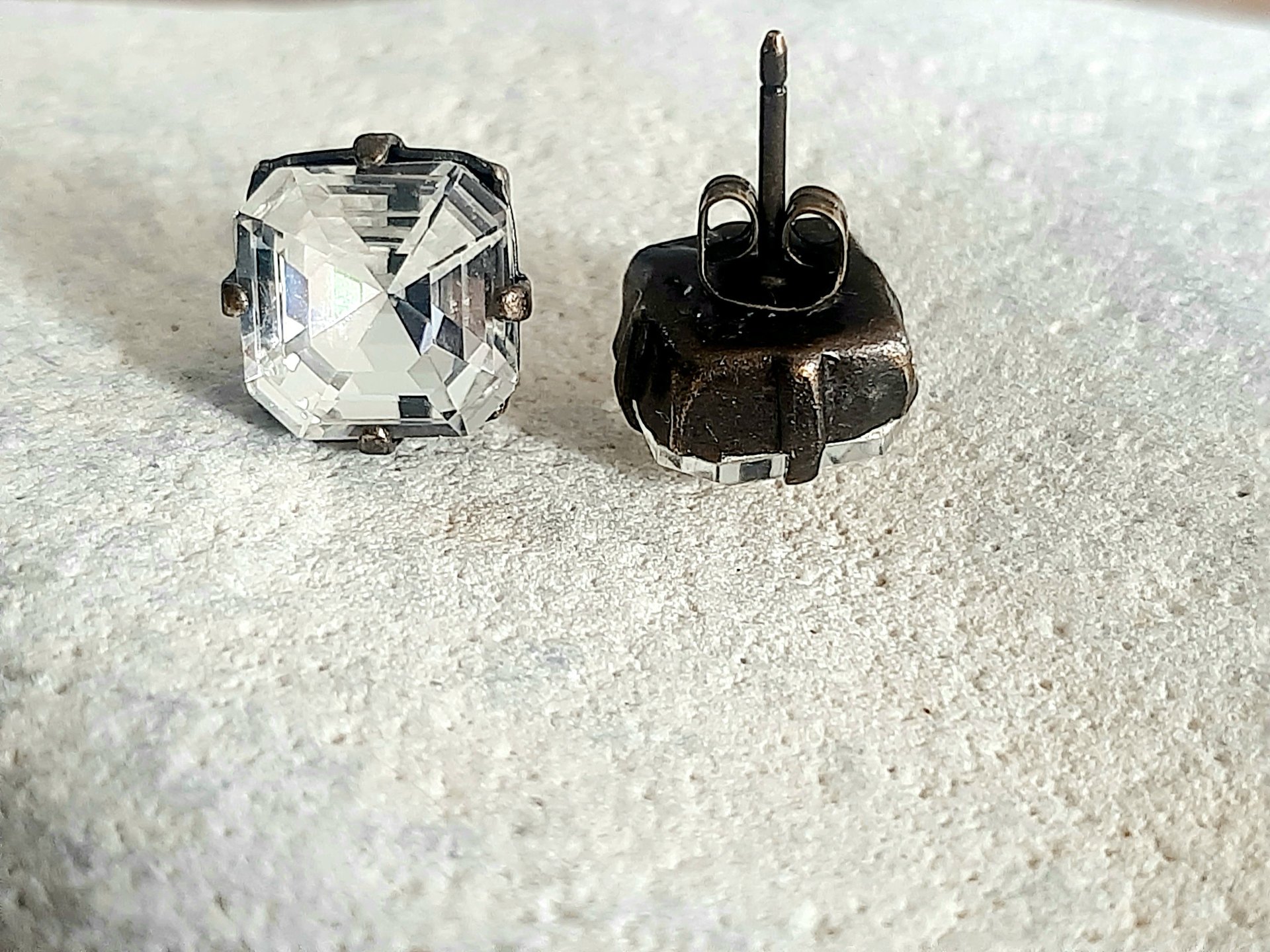 Clear Asscher Cut Crystal Earring Set in Antique Bronze | Christmas Gift