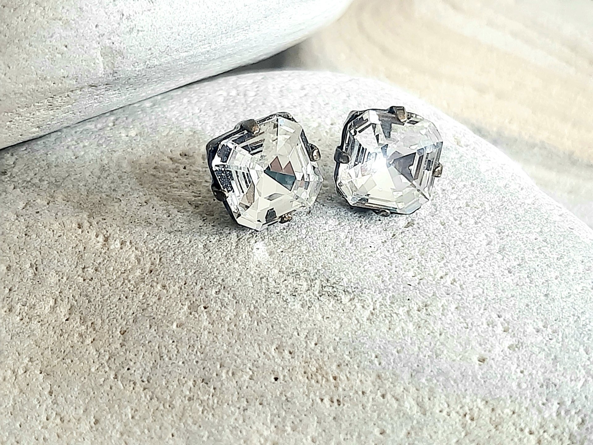 Clear Asscher Cut Crystal Earring Set in Antique Bronze | Christmas Gift