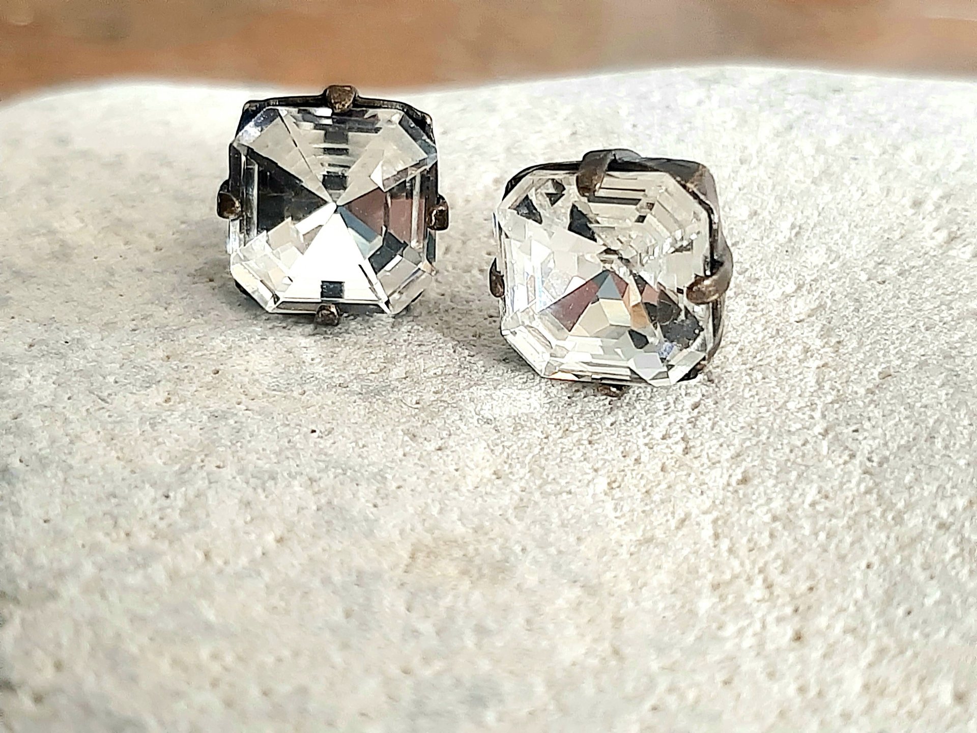 Clear Asscher Cut Crystal Earring Set in Antique Bronze | Christmas Gift