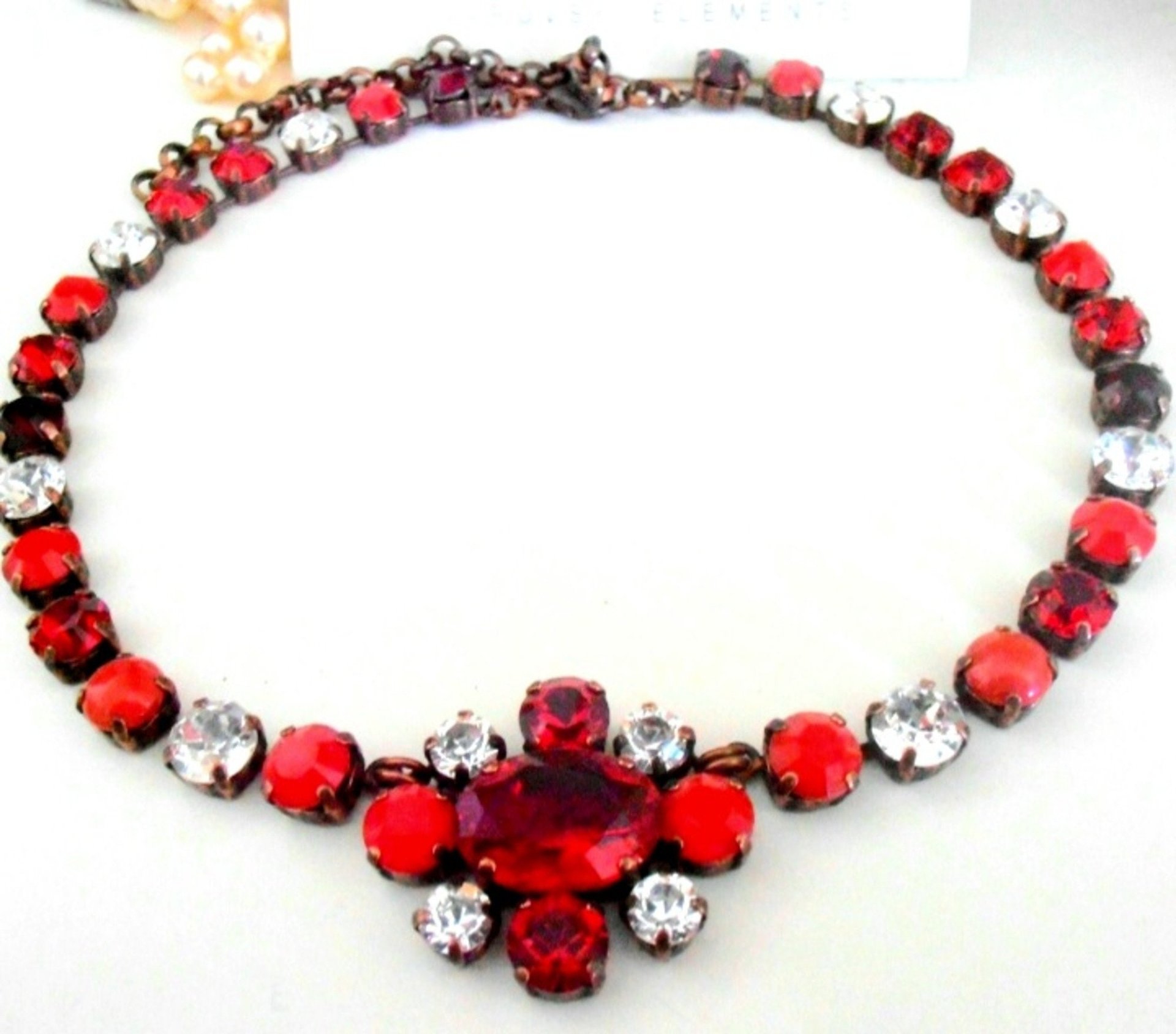 Red Multi Colors Crystal Tennis Necklace | Georgian Style Jewellery