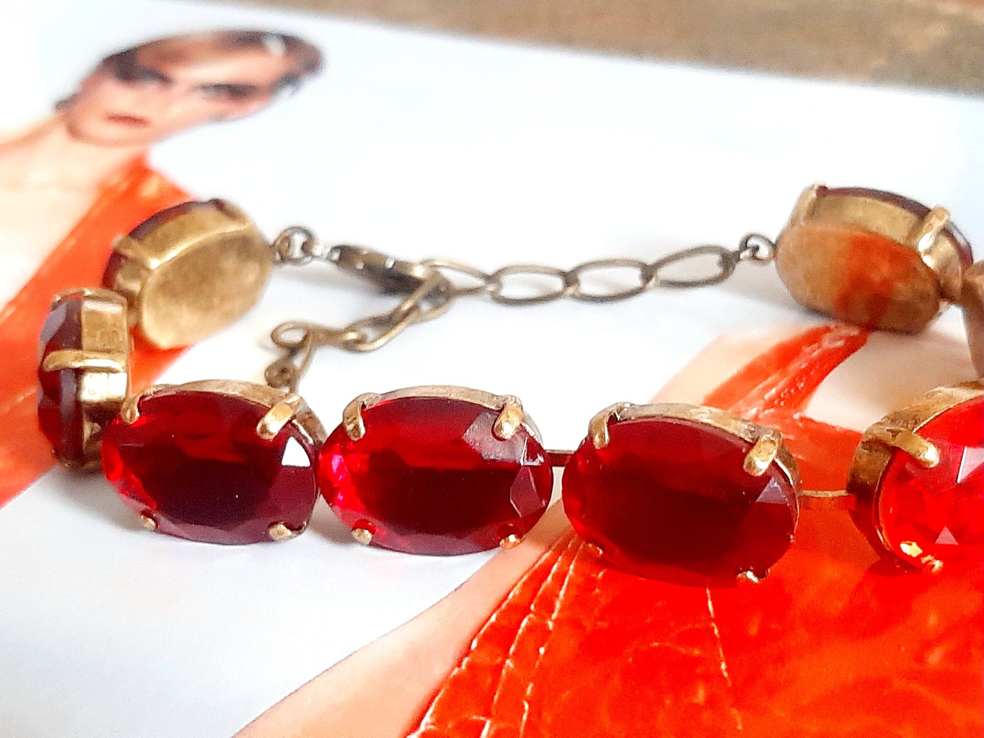 Ruby Oval Crystal Tennis Bracelet in Bronze | Christmas Gift