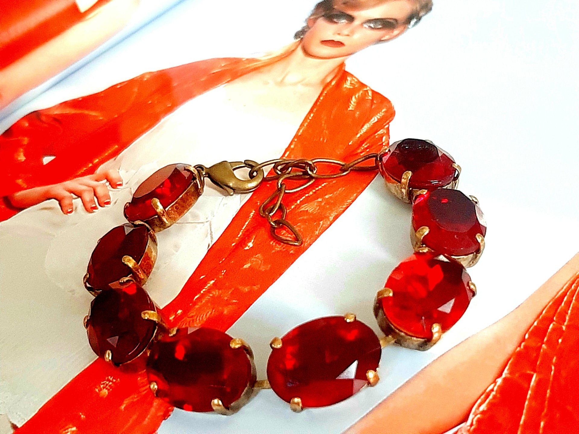 Ruby Oval Crystal Tennis Bracelet in Bronze | Christmas Gift