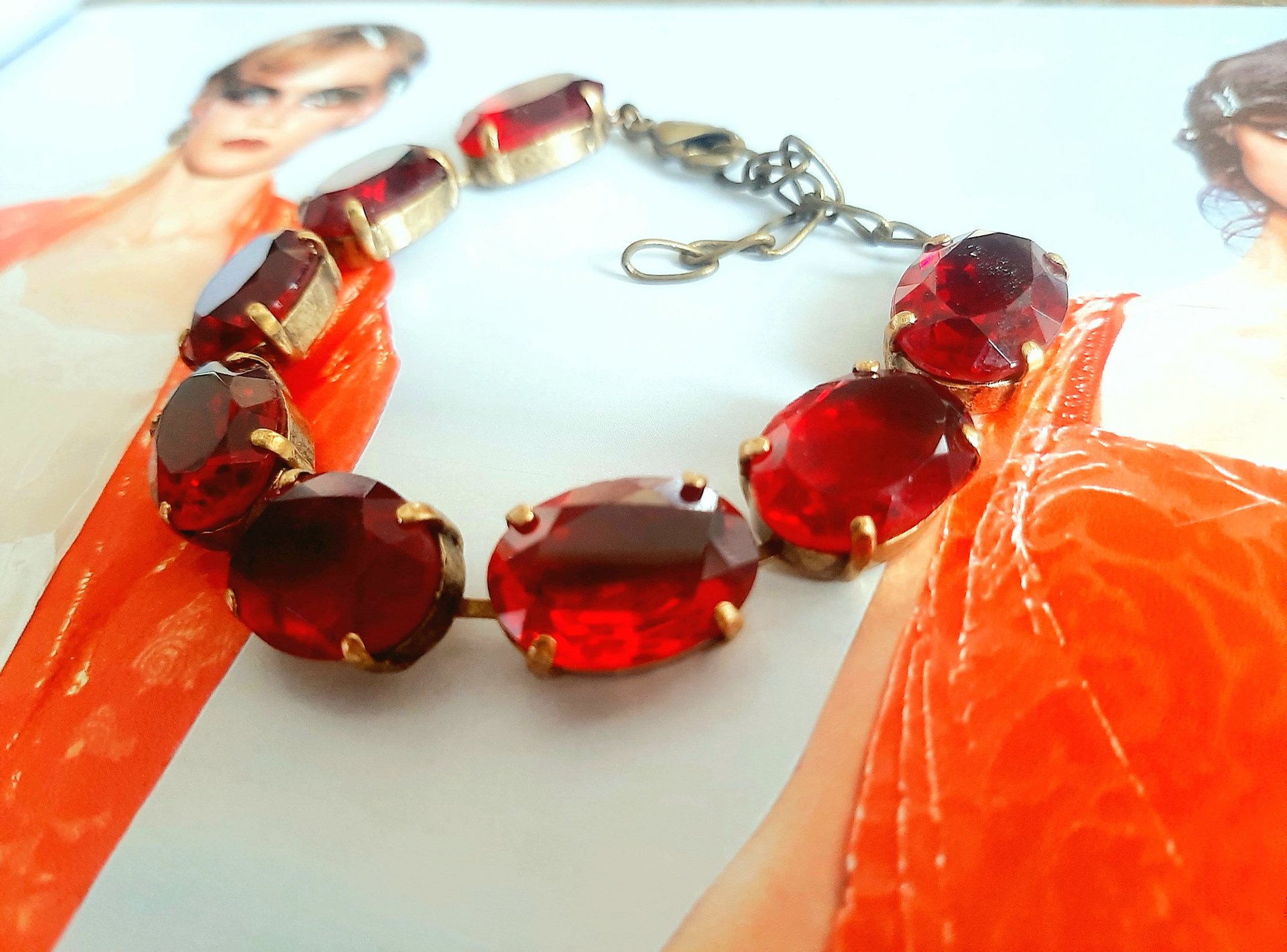 Ruby Oval Crystal Tennis Bracelet in Bronze | Christmas Gift