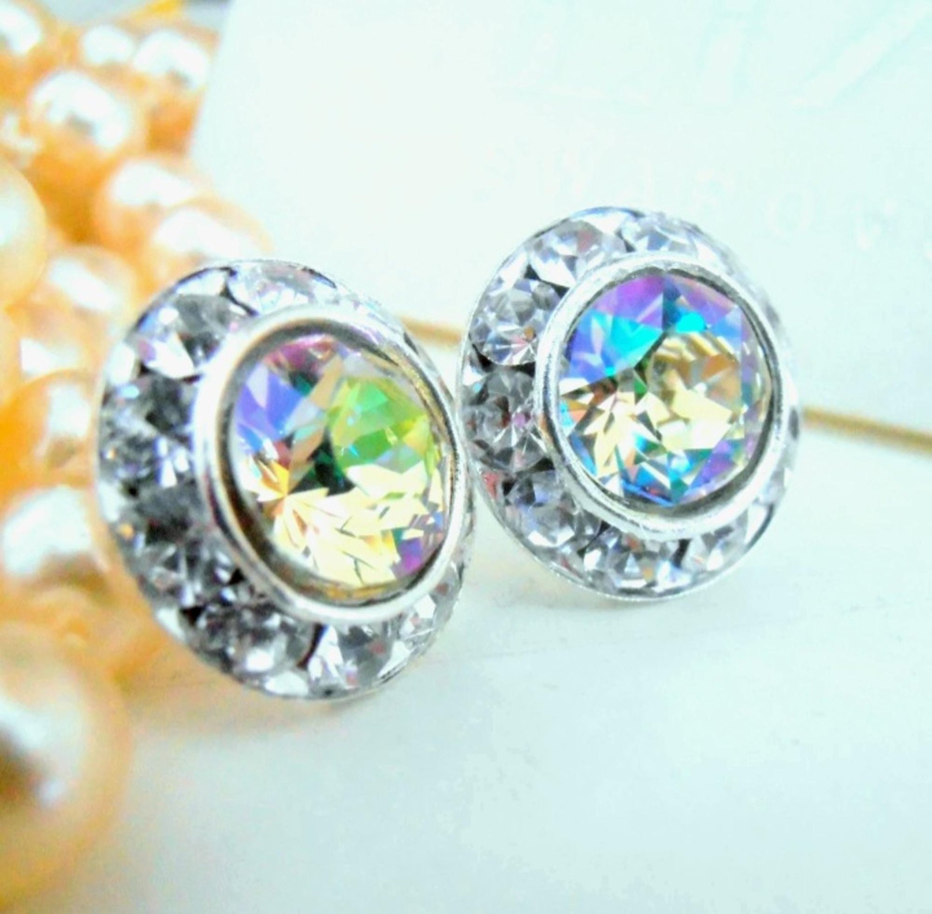 Luminous Green Rhinestone Halo Stud Earrings