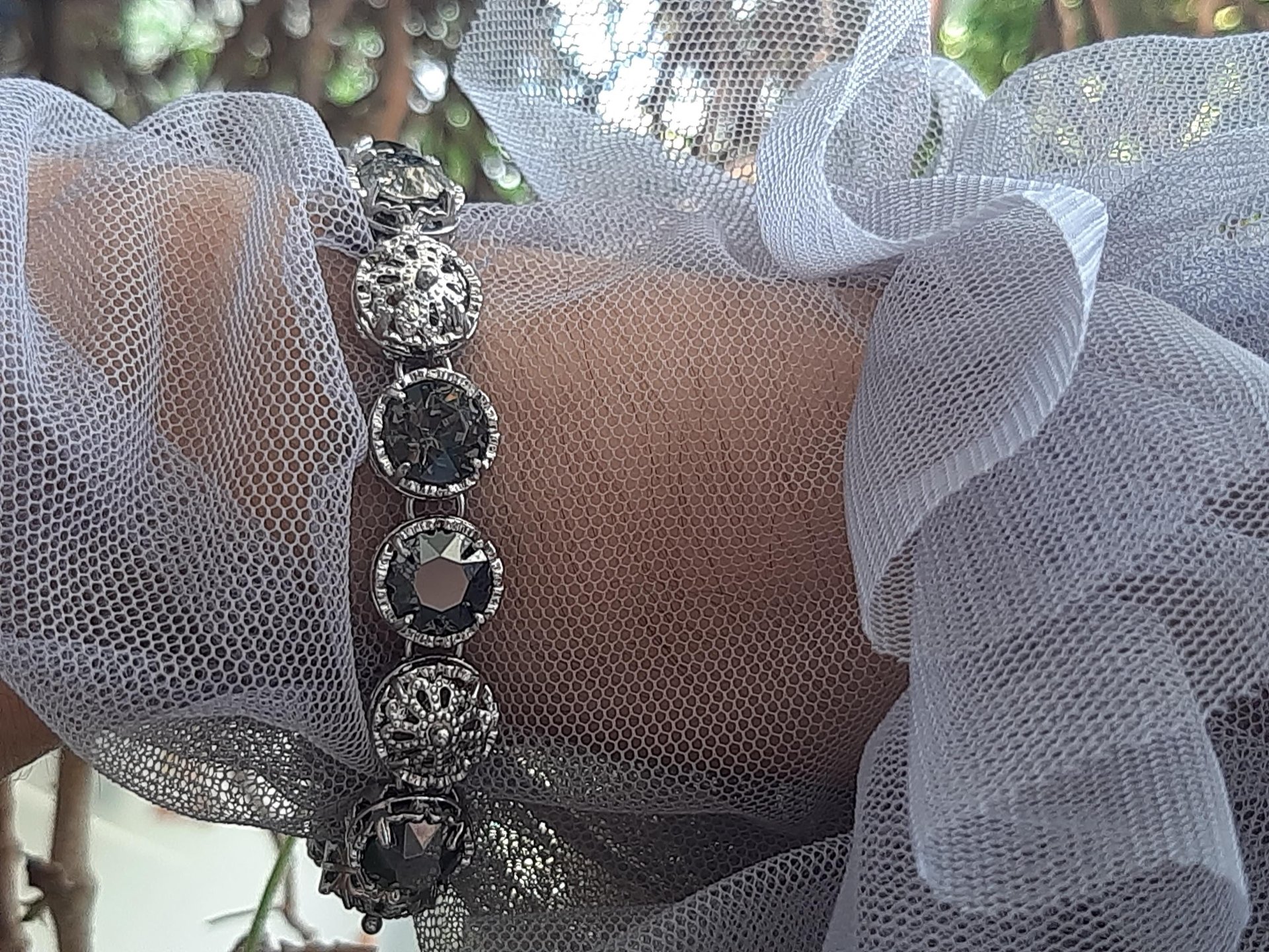 Art Deco Filigree Crystal Bracelet in Platinum Plated
