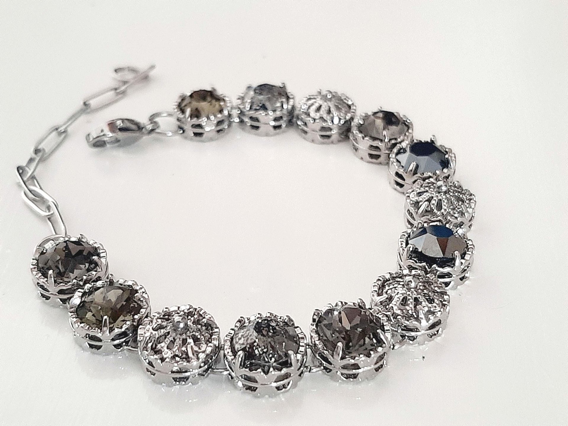 Art Deco Filigree Crystal Bracelet in Platinum Plated