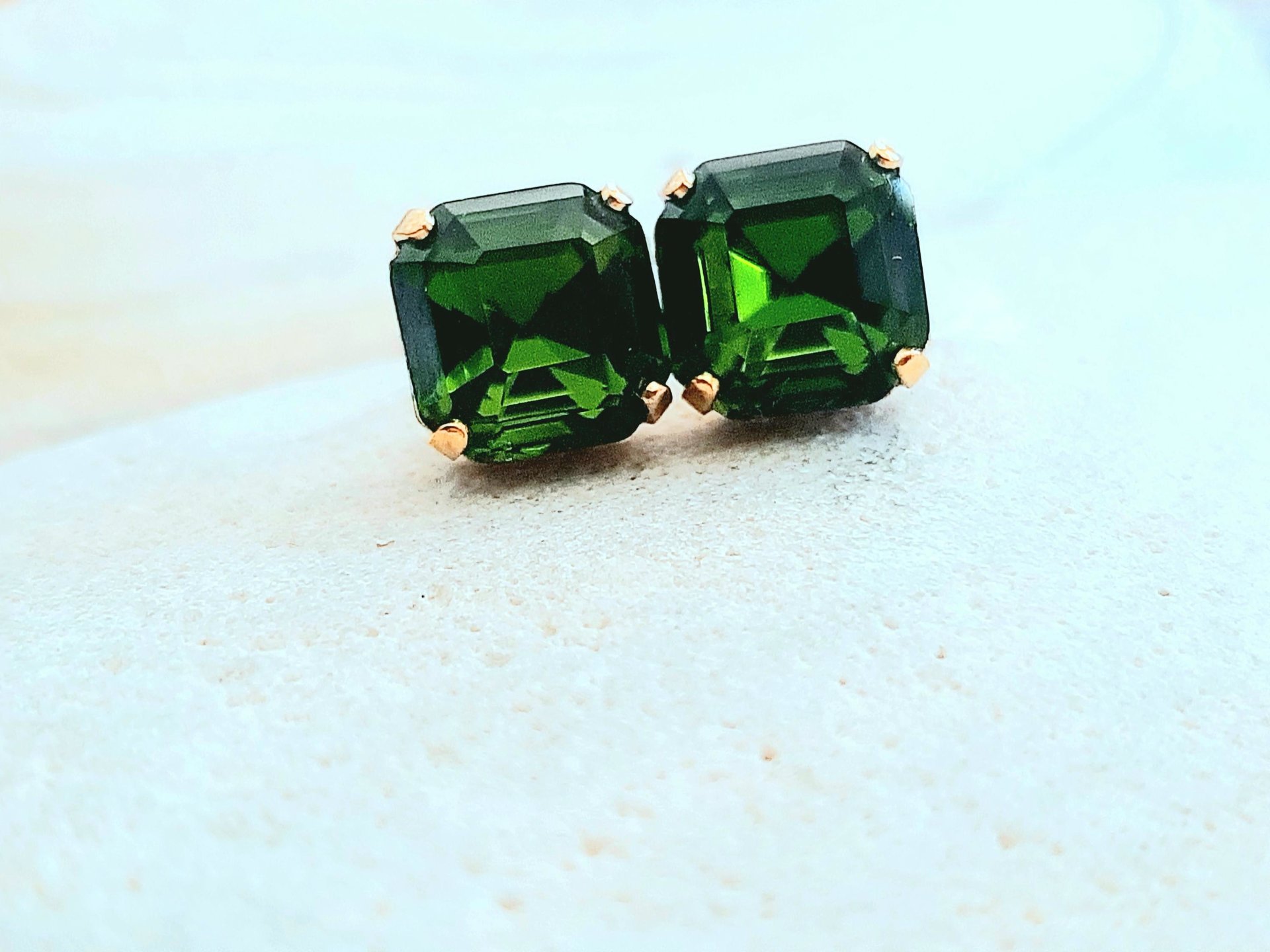 Olivine Imperial Cut Stud Earrings | Gold Square Crystal Earrings