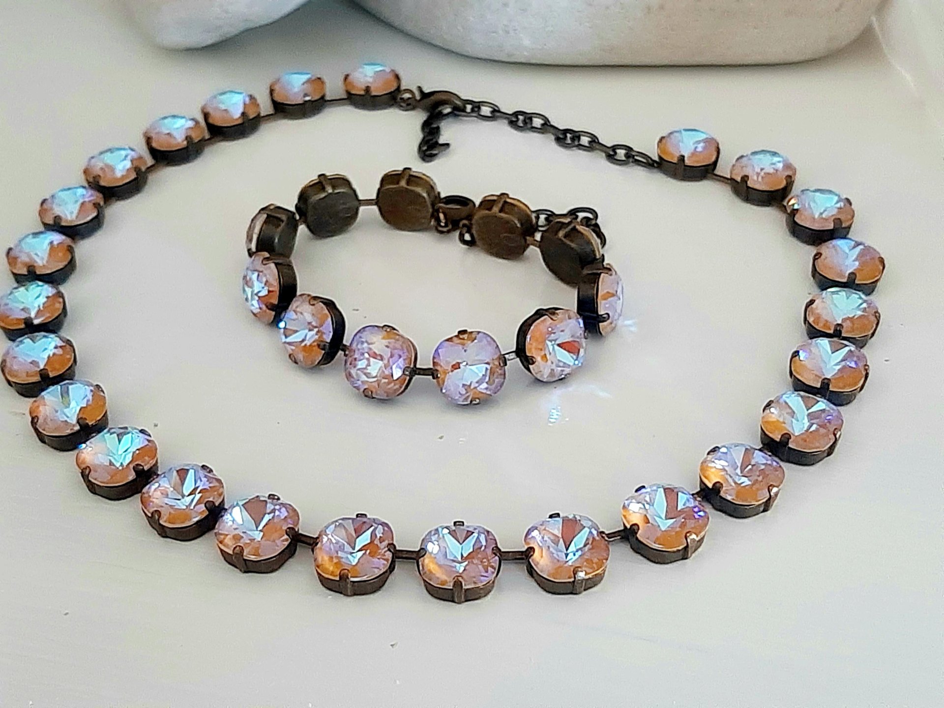 Brown Cappuccino Tennis Necklace in Antique Bronze