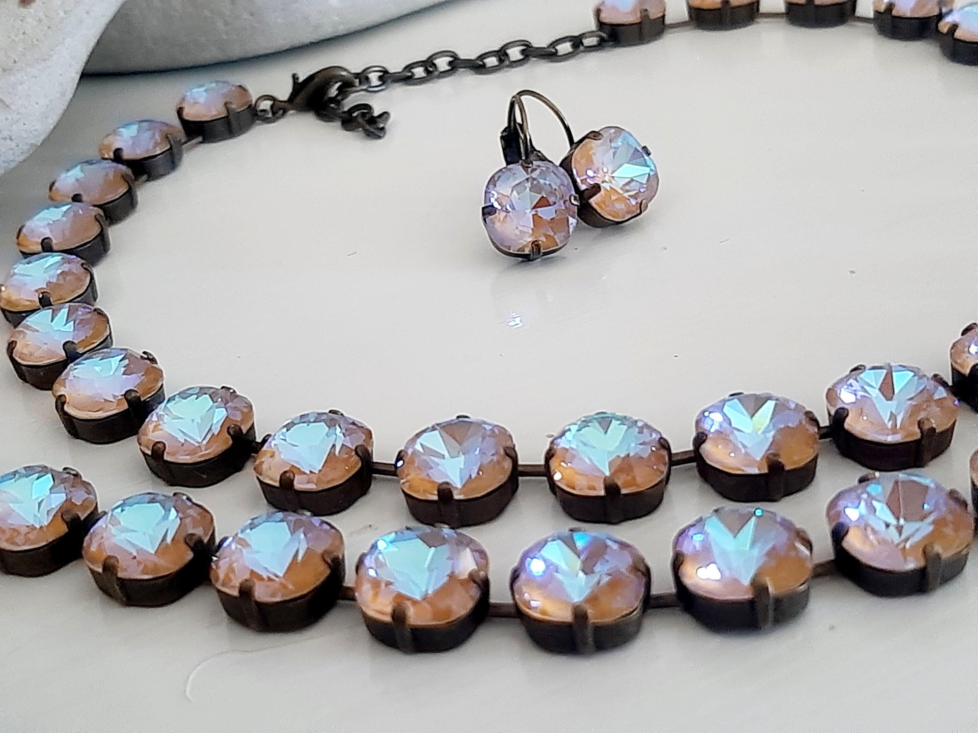 Brown Cappuccino Tennis Necklace in Antique Bronze