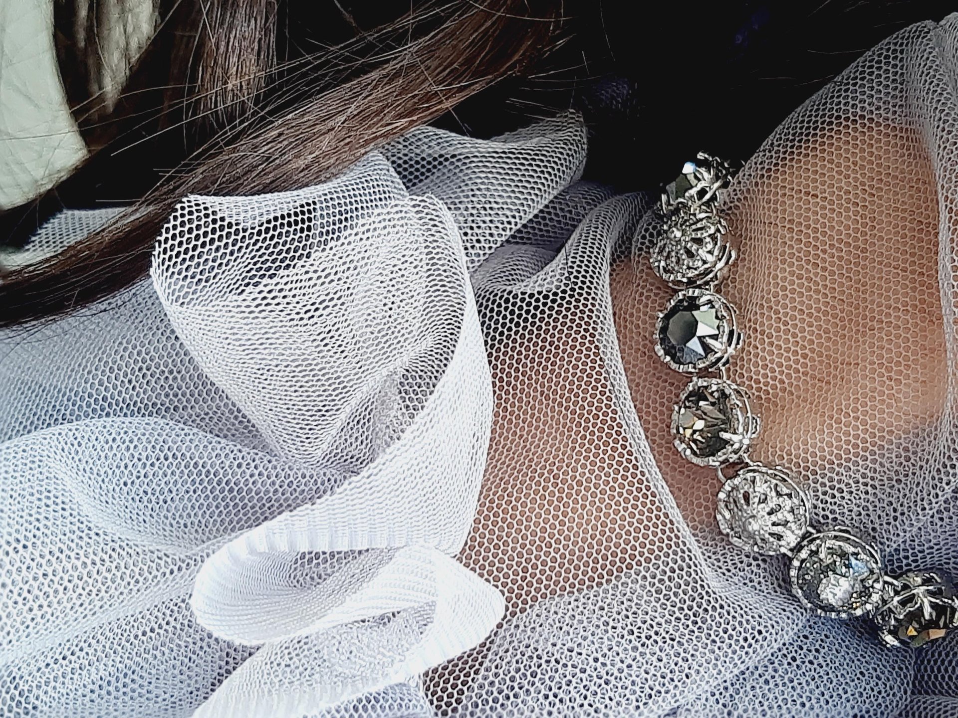 Art Deco Filigree Crystal Bracelet in Platinum Plated