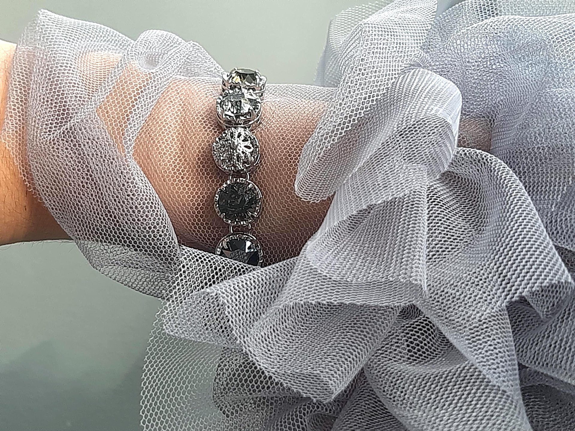 Art Deco Filigree Crystal Bracelet in Platinum Plated