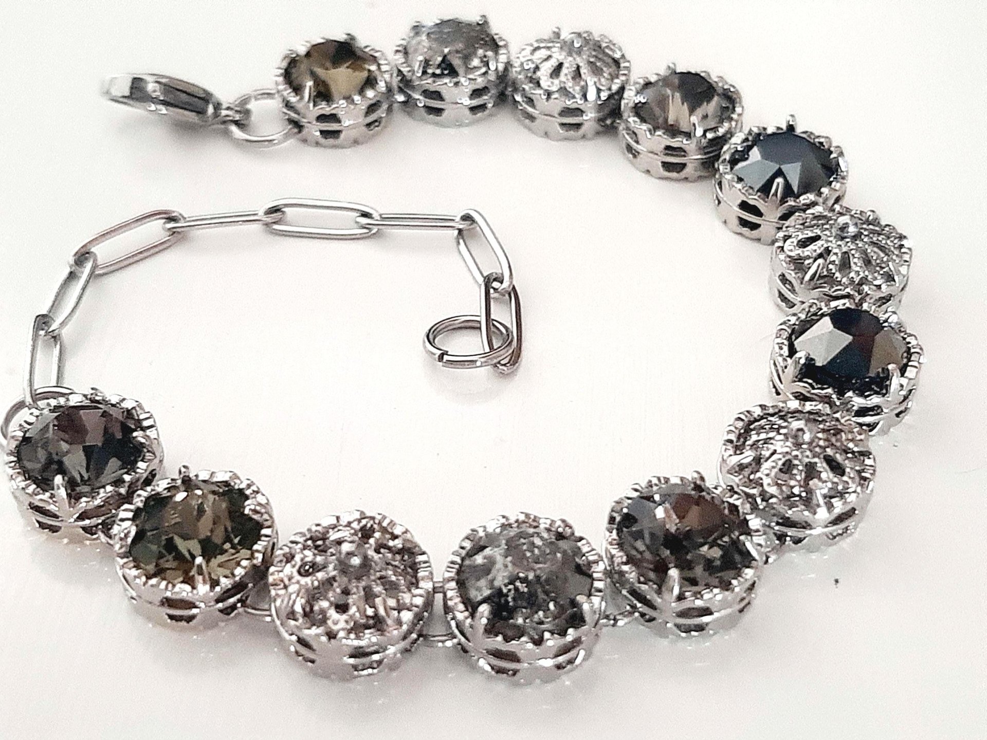 Art Deco Filigree Crystal Bracelet in Platinum Plated
