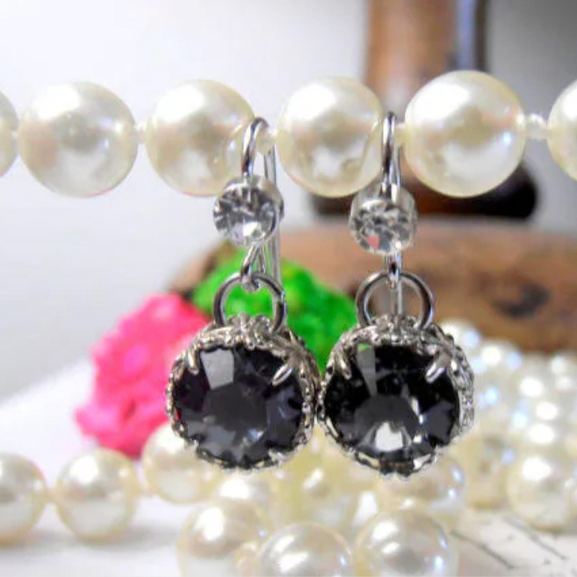 Silver Night Rhinestone Filigree Drop Earrings in Platinum Plated