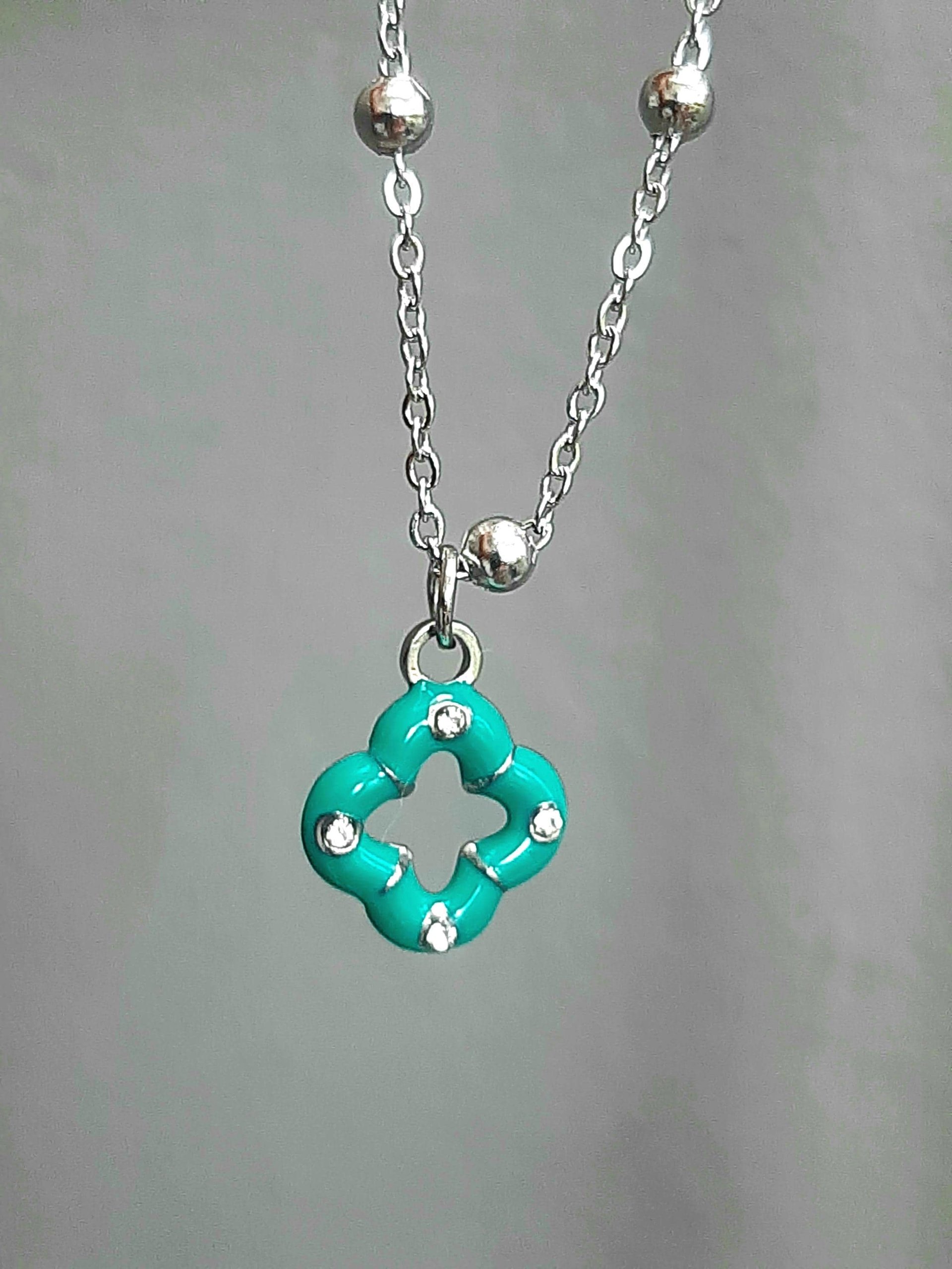 Enamel Clover Charm Necklace | Stainless Steel Chain Pendant