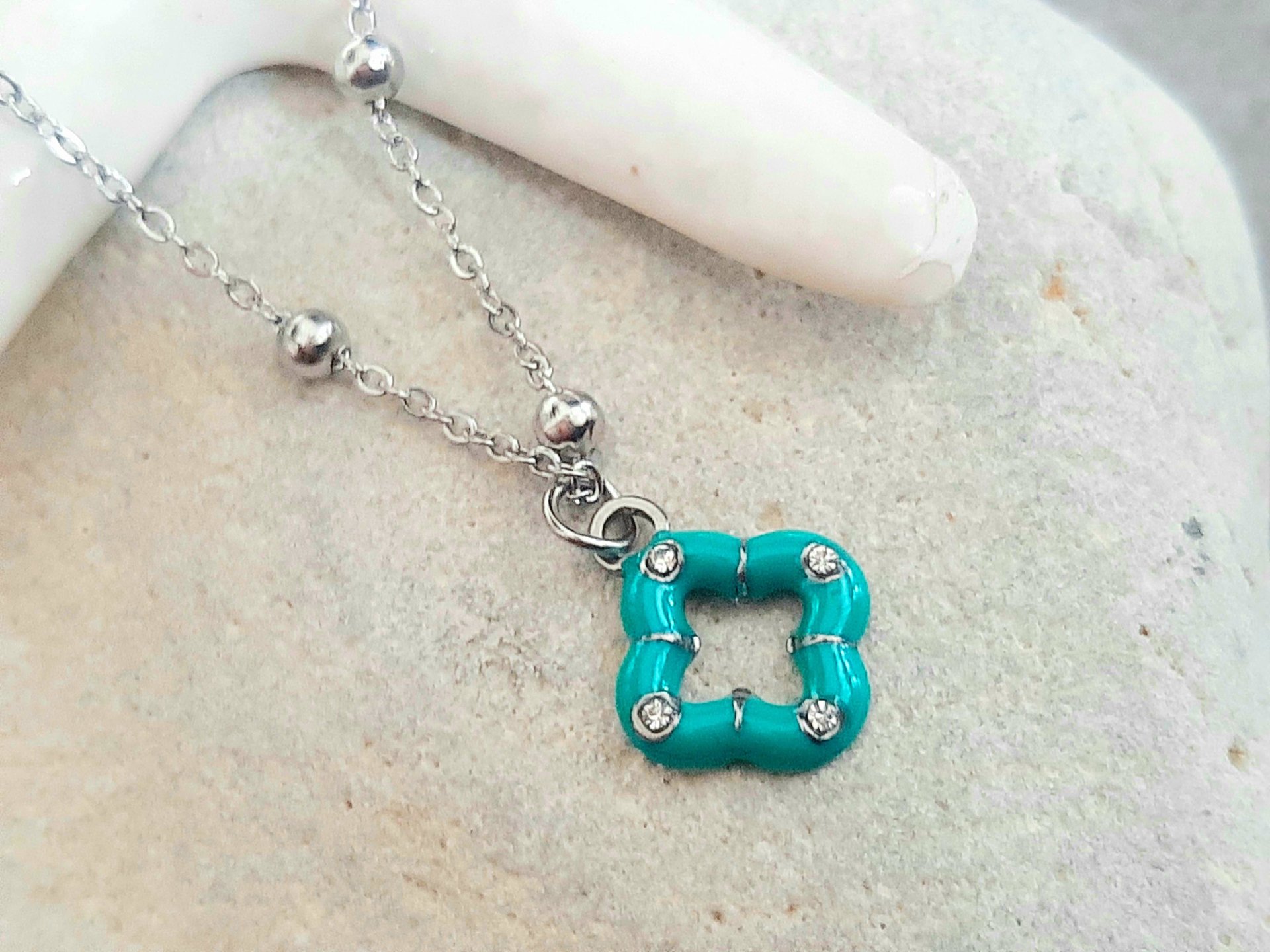 Enamel Clover Charm Necklace | Stainless Steel Chain Pendant