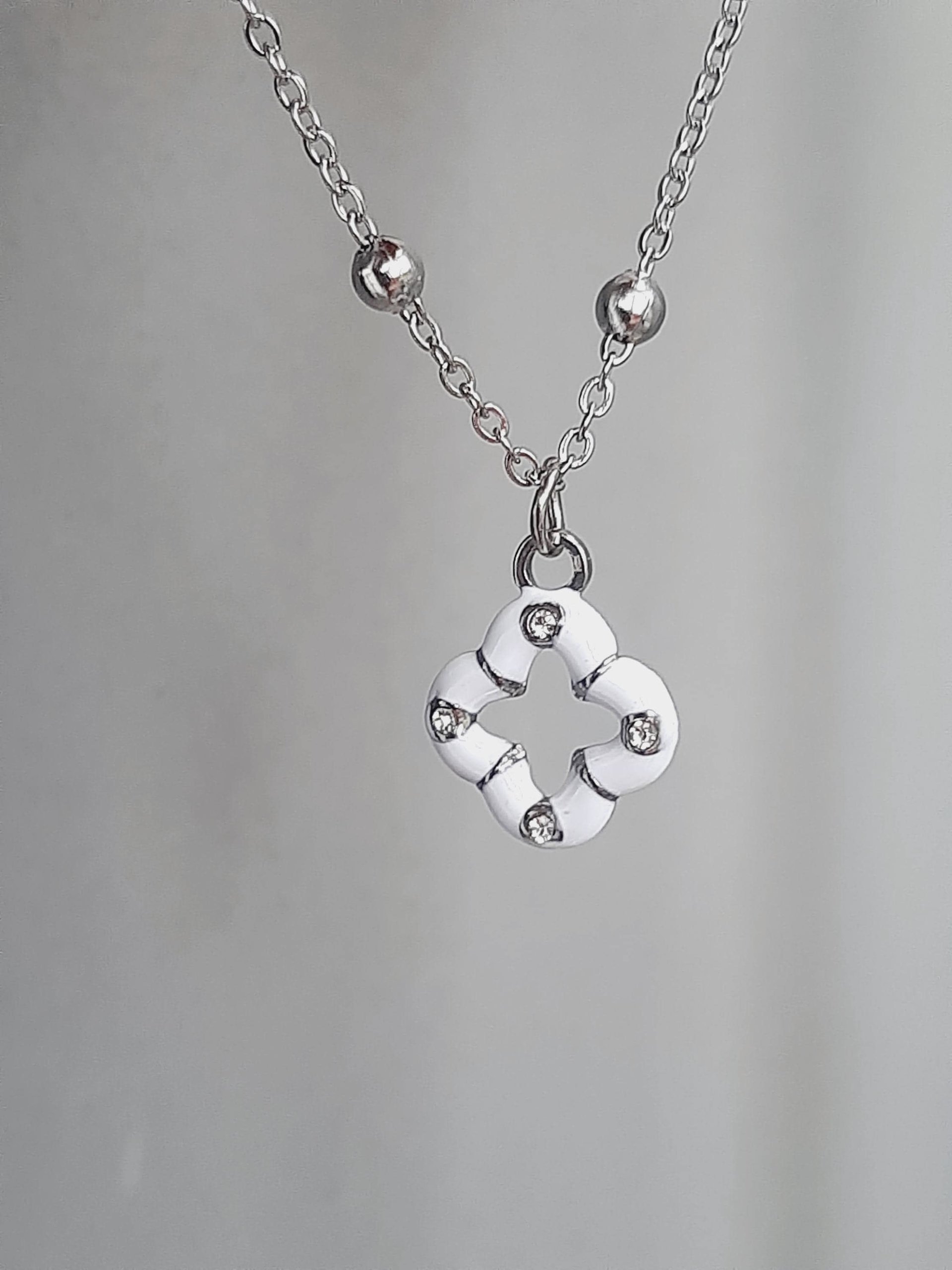 Enamel Clover Charm Necklace | Stainless Steel Chain Pendant