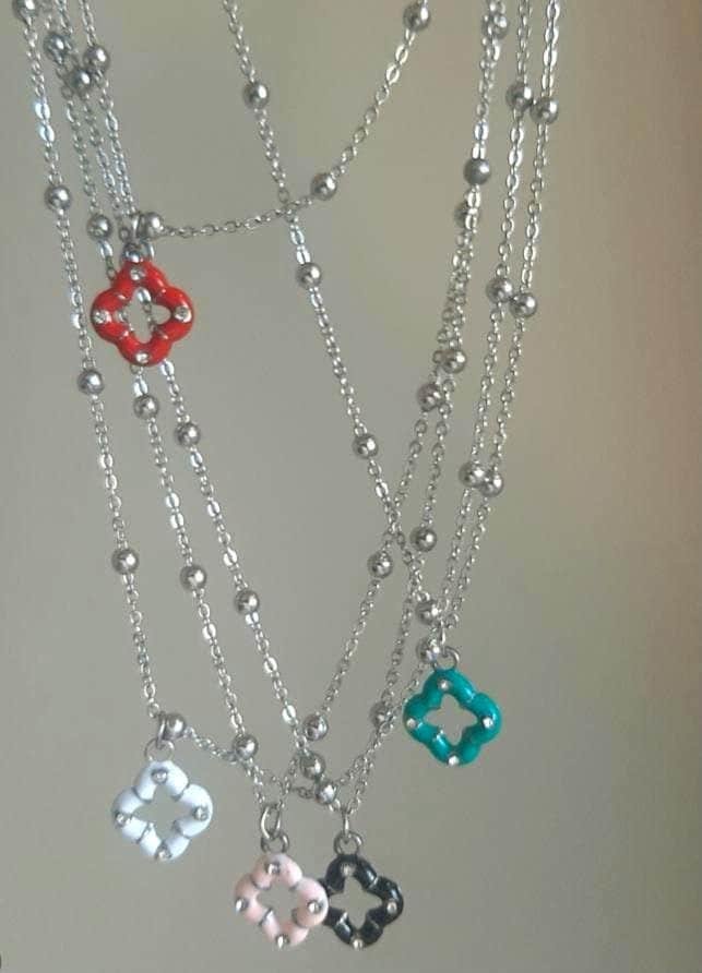 Enamel Clover Charm Necklace | Stainless Steel Chain Pendant
