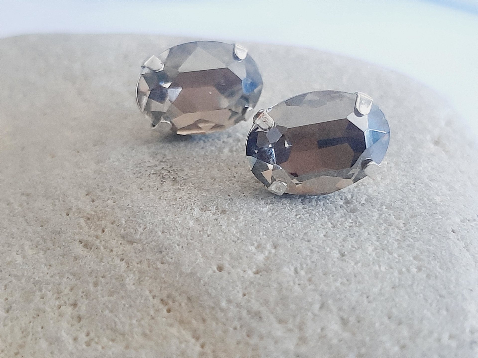 Silver Shade Oval Stud Earrings in Silver Plated | Valentine's Day Gift for Partner
