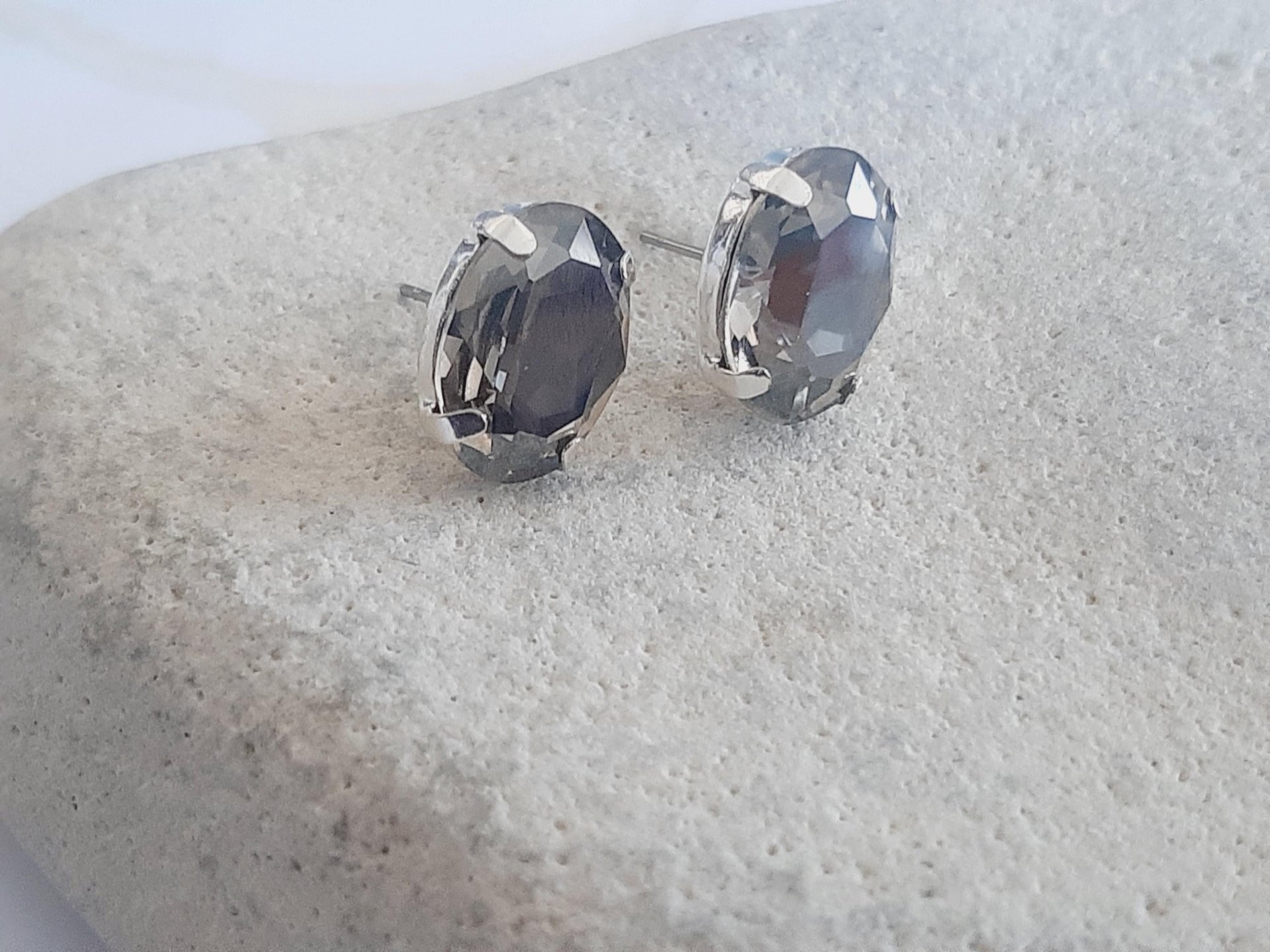 Silver Shade Oval Stud Earrings in Silver Plated | Valentine's Day Gift for Partner