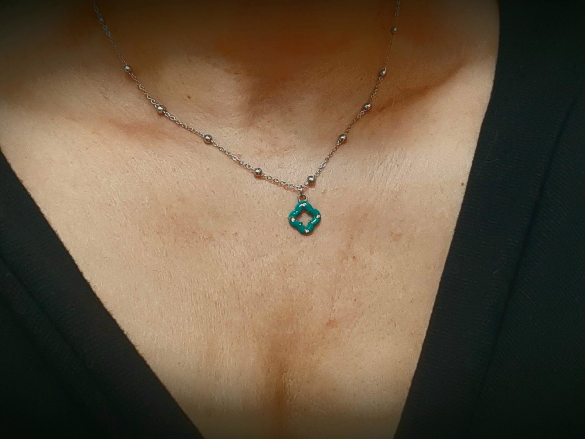 Enamel Clover Charm Necklace | Stainless Steel Chain Pendant