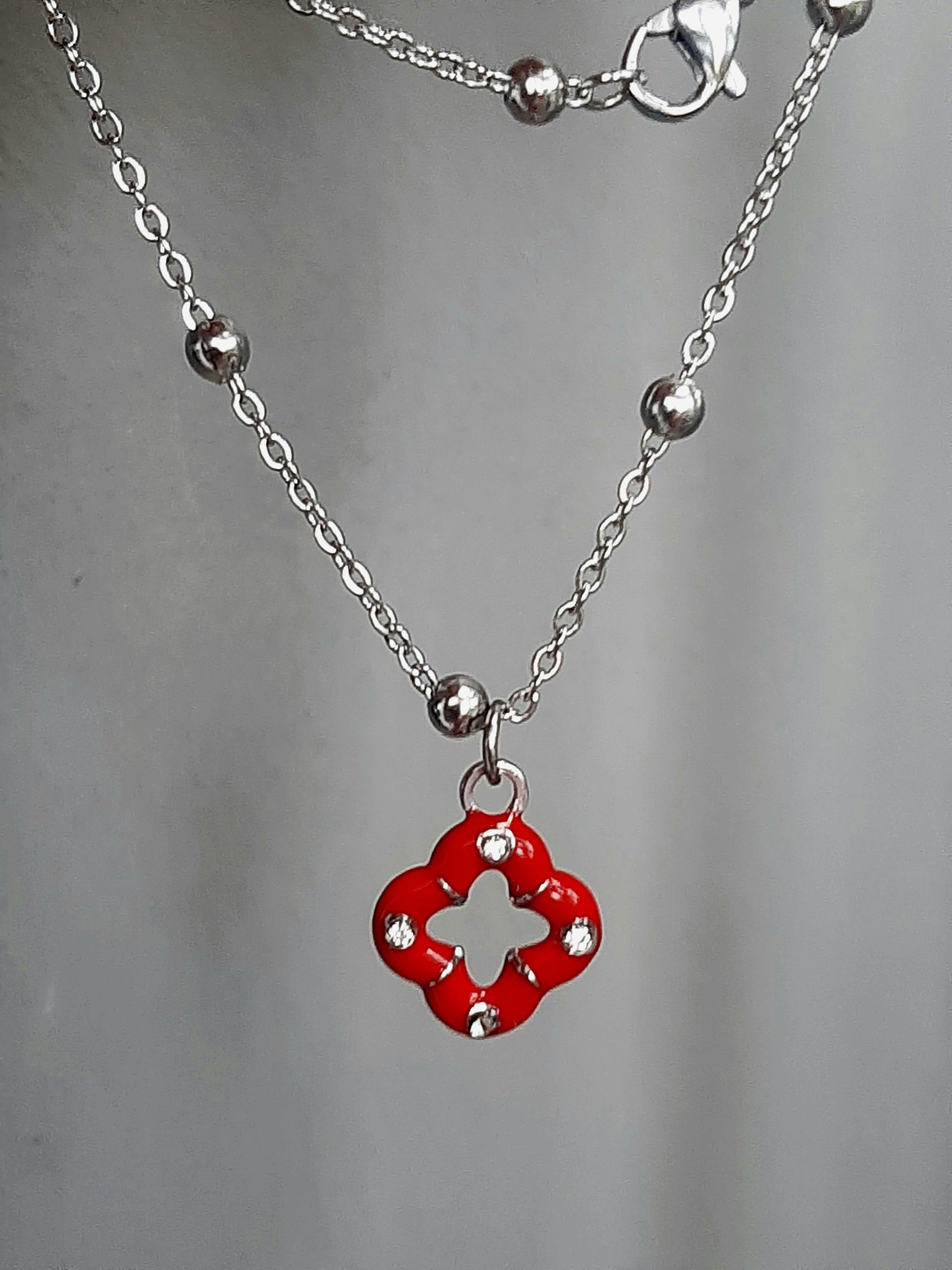 Enamel Clover Charm Necklace | Stainless Steel Chain Pendant