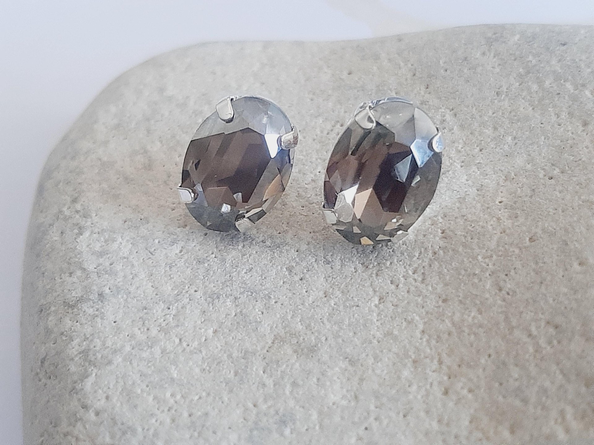 Silver Shade Oval Stud Earrings in Silver Plated | Valentine's Day Gift for Partner