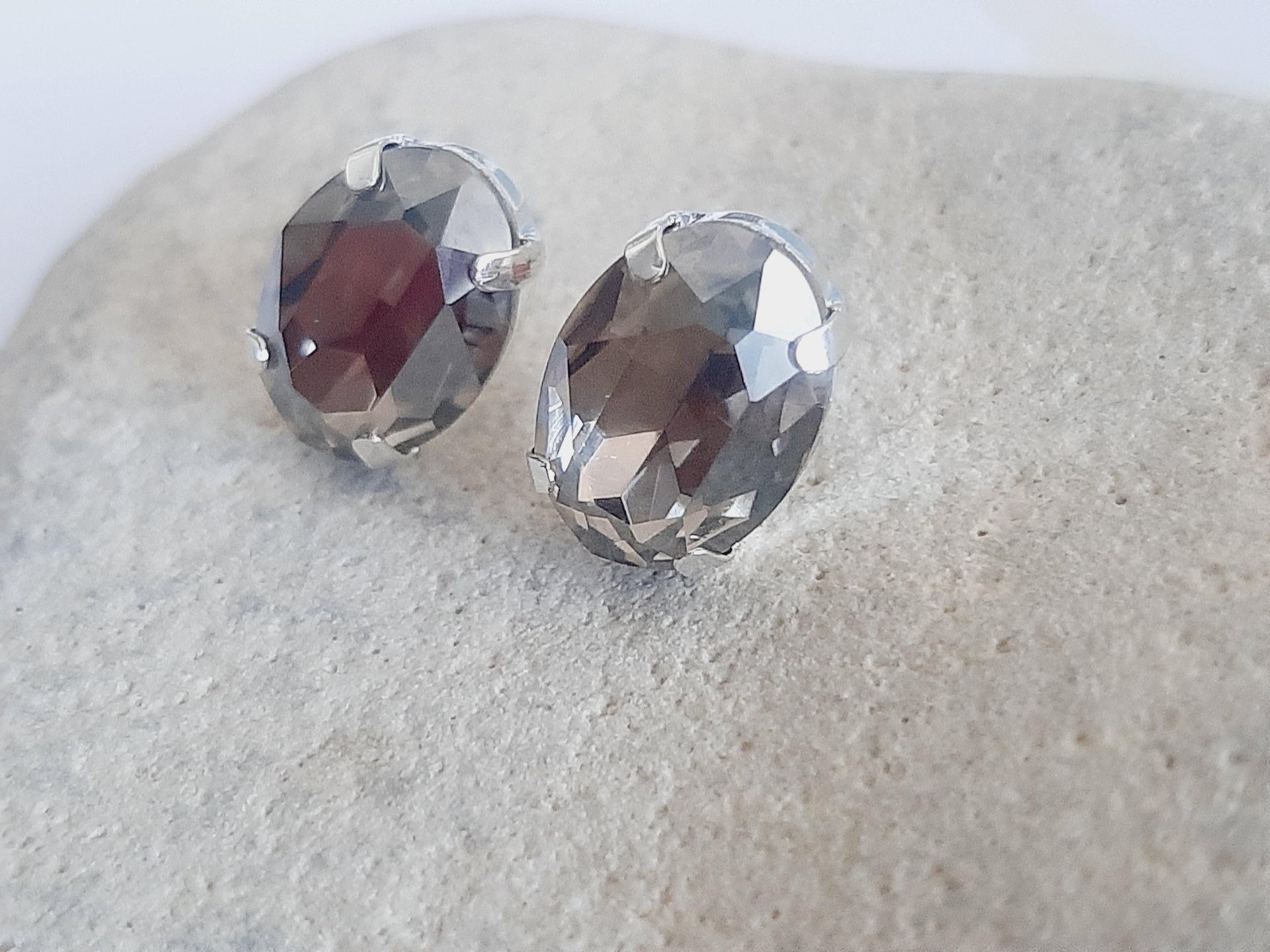 Silver Shade Oval Stud Earrings in Silver Plated | Valentine's Day Gift for Partner