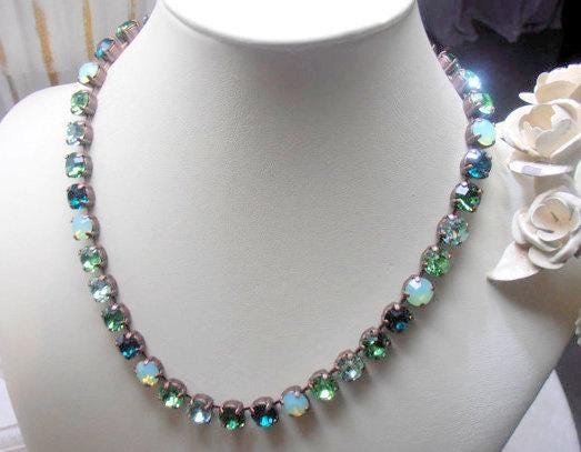 Chrysolite Opal Rhinestone Tennis Necklace | Wife Anniversary Gift