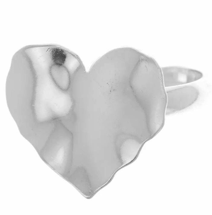 Sterling Silver Hammered Heart Ring: Adjustable 925 Band