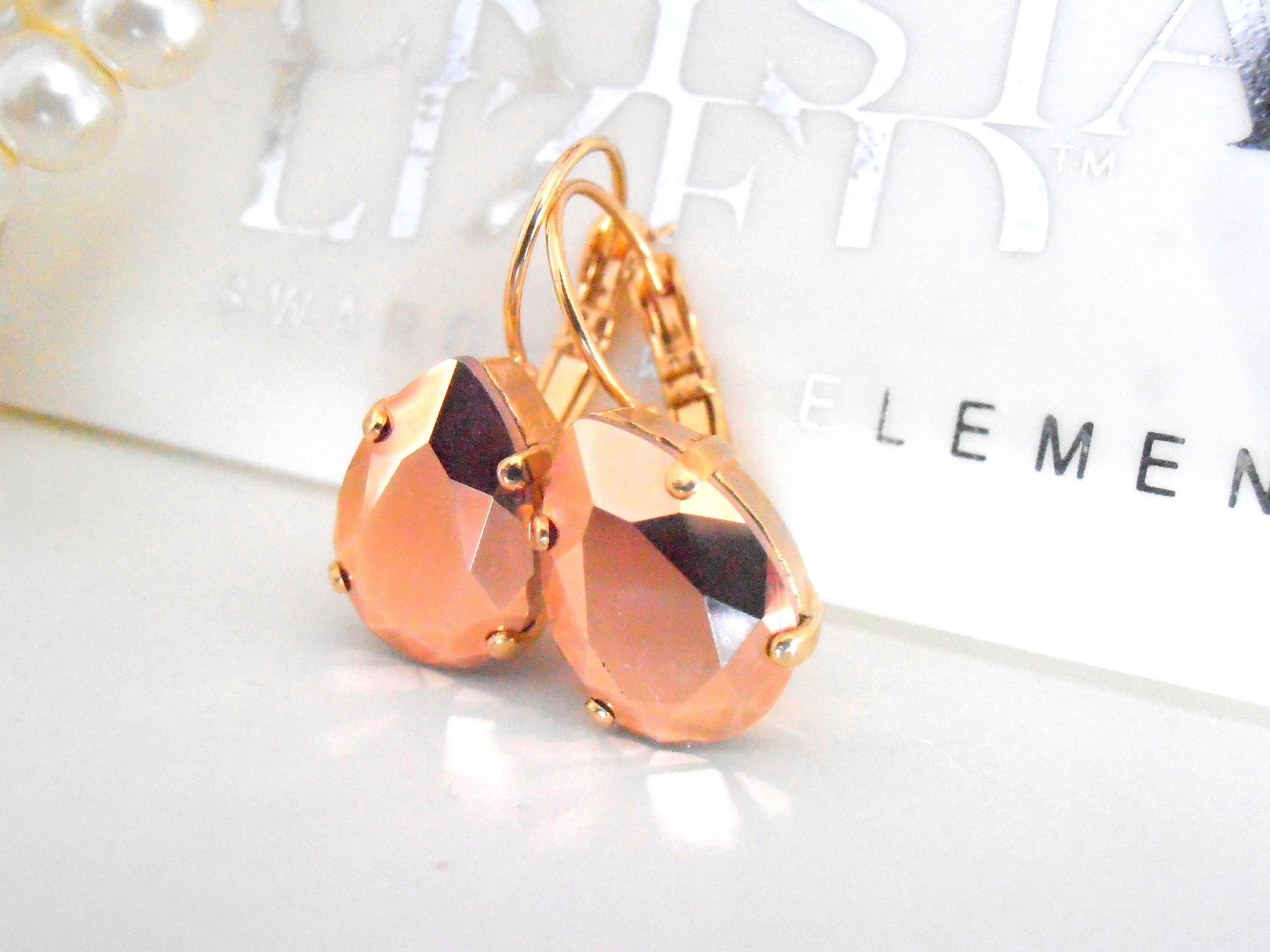 Rose Gold Swarovski Crystal Earrings: Teardrop Dangle Jewelry