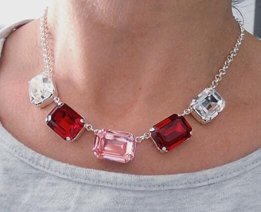 Bold Statement Necklace | Multi colored Bib Crystal Collier