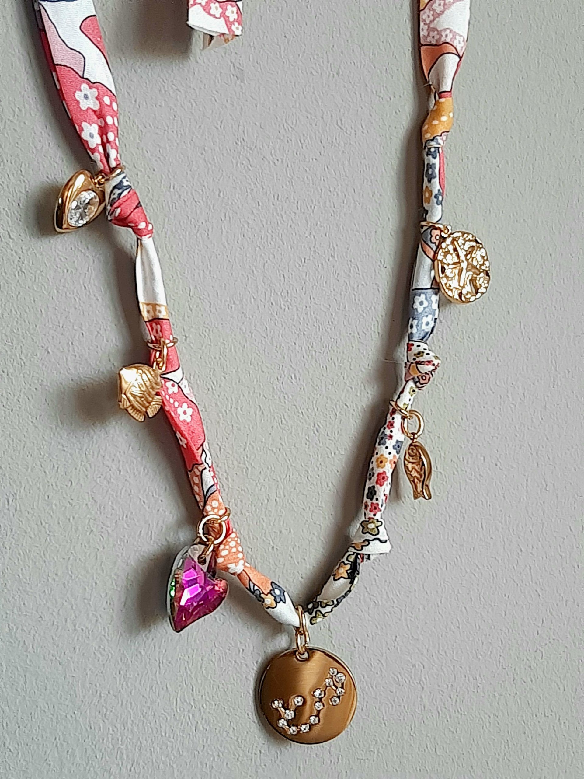 Personalized Bohemian Bandana Necklace: Zodiac Charm, Colorful Ribbon