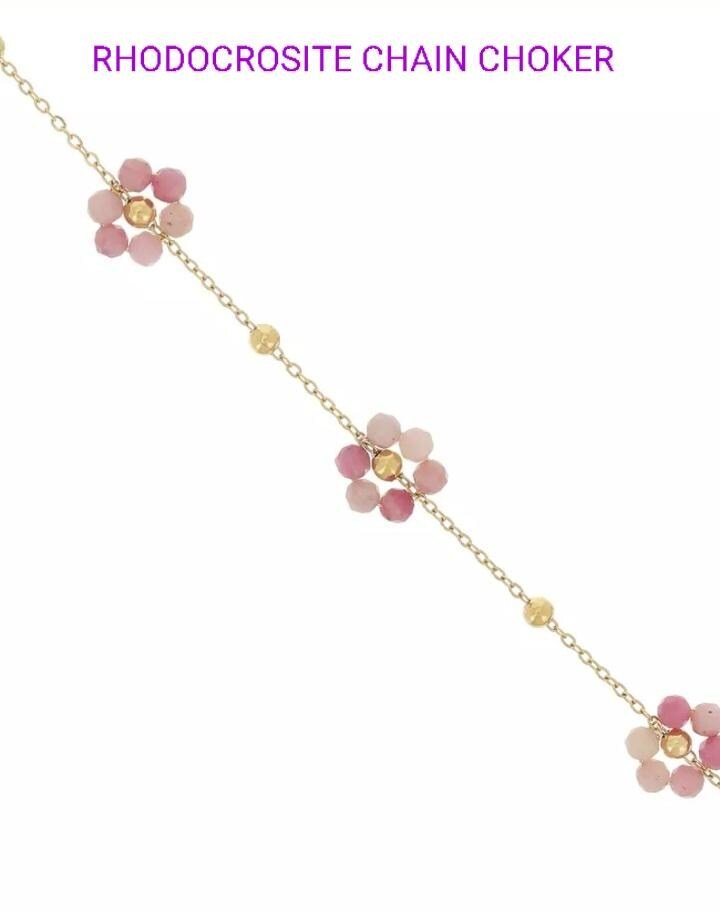 Stainless steel Charm Necklaces, Rhodochrosite Flower Stone Choker, Zircon Letter Pendant, Amethyst Beads Necklace, Layering Jewelry Gift