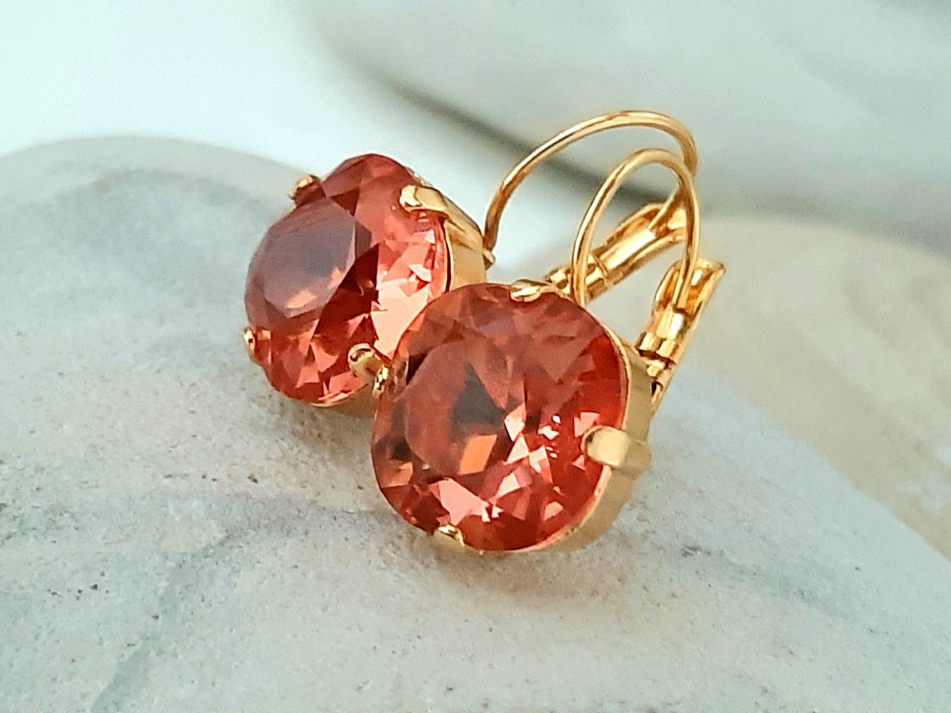 Peach Rose Cushion Earrings | Gold Jewelry for Everyday Wear