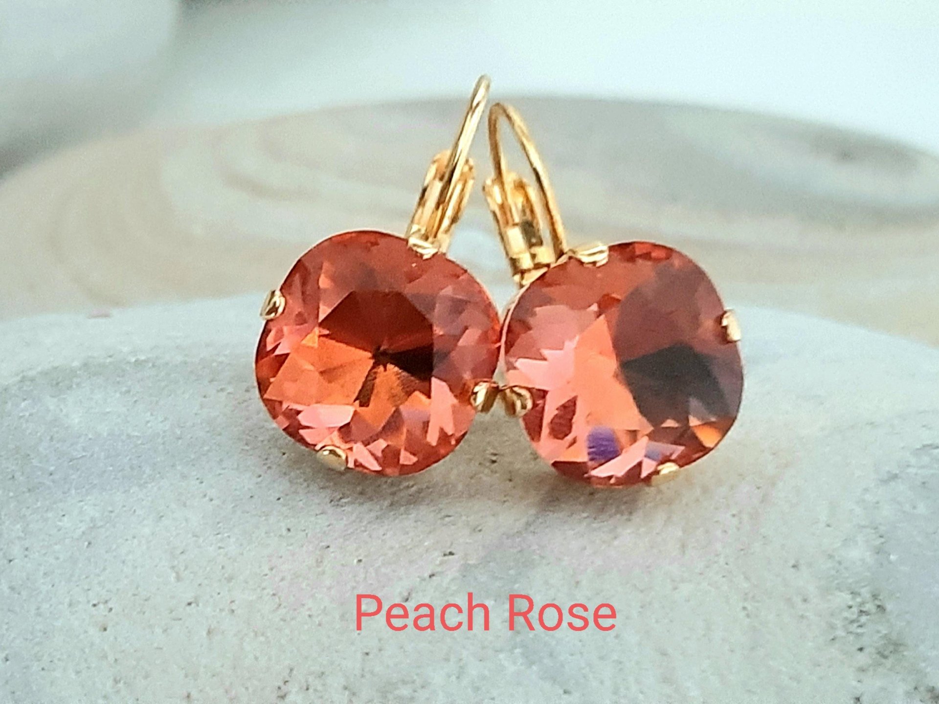 Peach Rose Cushion Earrings | Gold Jewelry for Everyday Wear