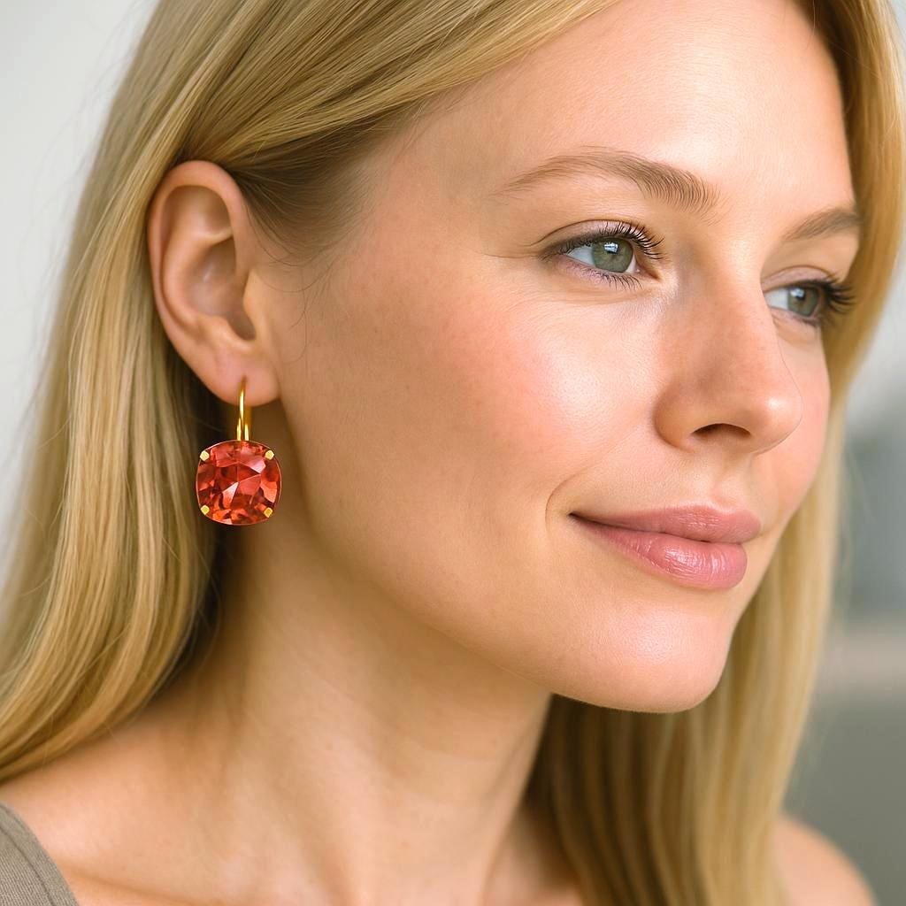 Peach Rose Cushion Earrings | Gold Jewelry for Everyday Wear