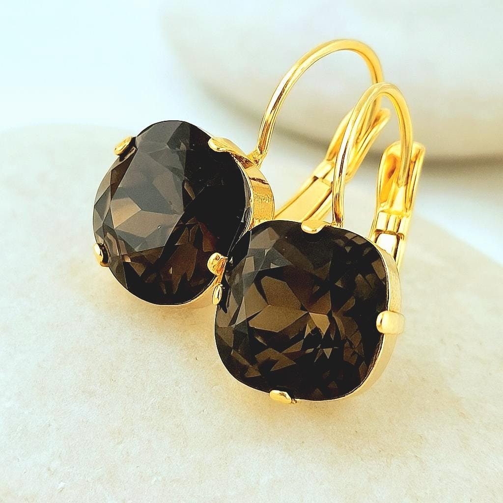 Chocolate Brown Square Earrings | Gold Jewelry for Gift