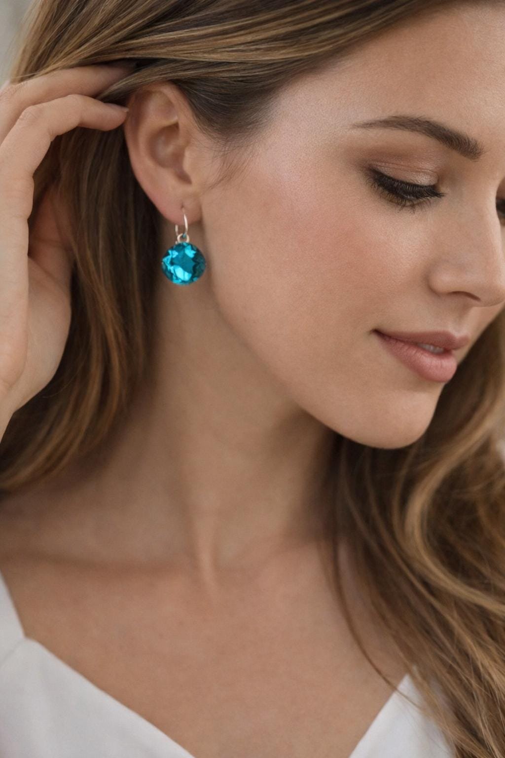 Square Dangle Earrings | Teal Crystal Dangle Earring Set