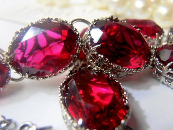 Ruby Crystal Riviere Choker Necklace in Platinum, Anna Wintour Red Collet, Women Art Deco Jewelry, Birthday Gift for Girlfriend