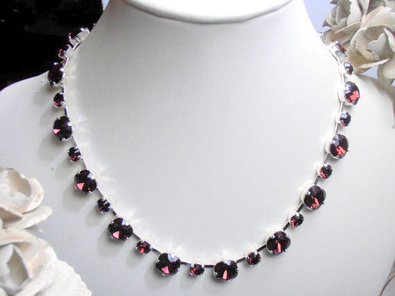 Burgundy Crystal Tennis Necklace in Silver | Anna wintour Style Jewelry