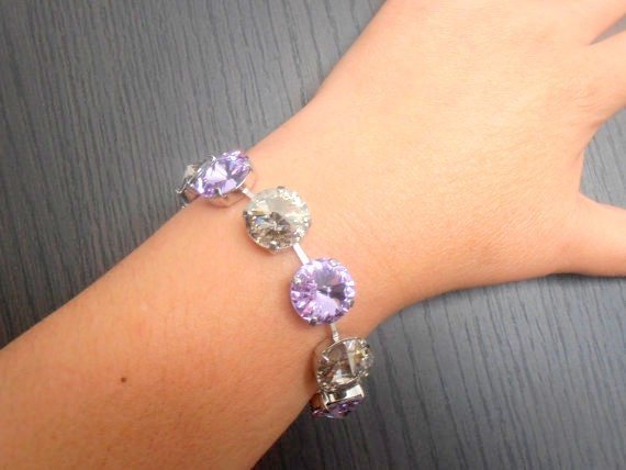 Lavender Rivoli Tennis Bracelet / Platinum jewelry / 14mm Round Cup chain / Birthday gift