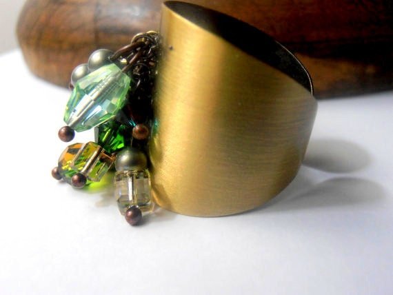 Crystal Beads Cuff Ring Adjustable in Antique Bronze | Birthday Gift for Bestfriend