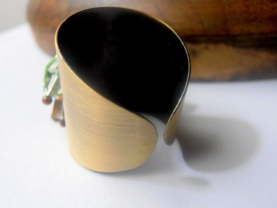 Crystal Beads Cuff Ring Adjustable in Antique Bronze | Birthday Gift for Bestfriend
