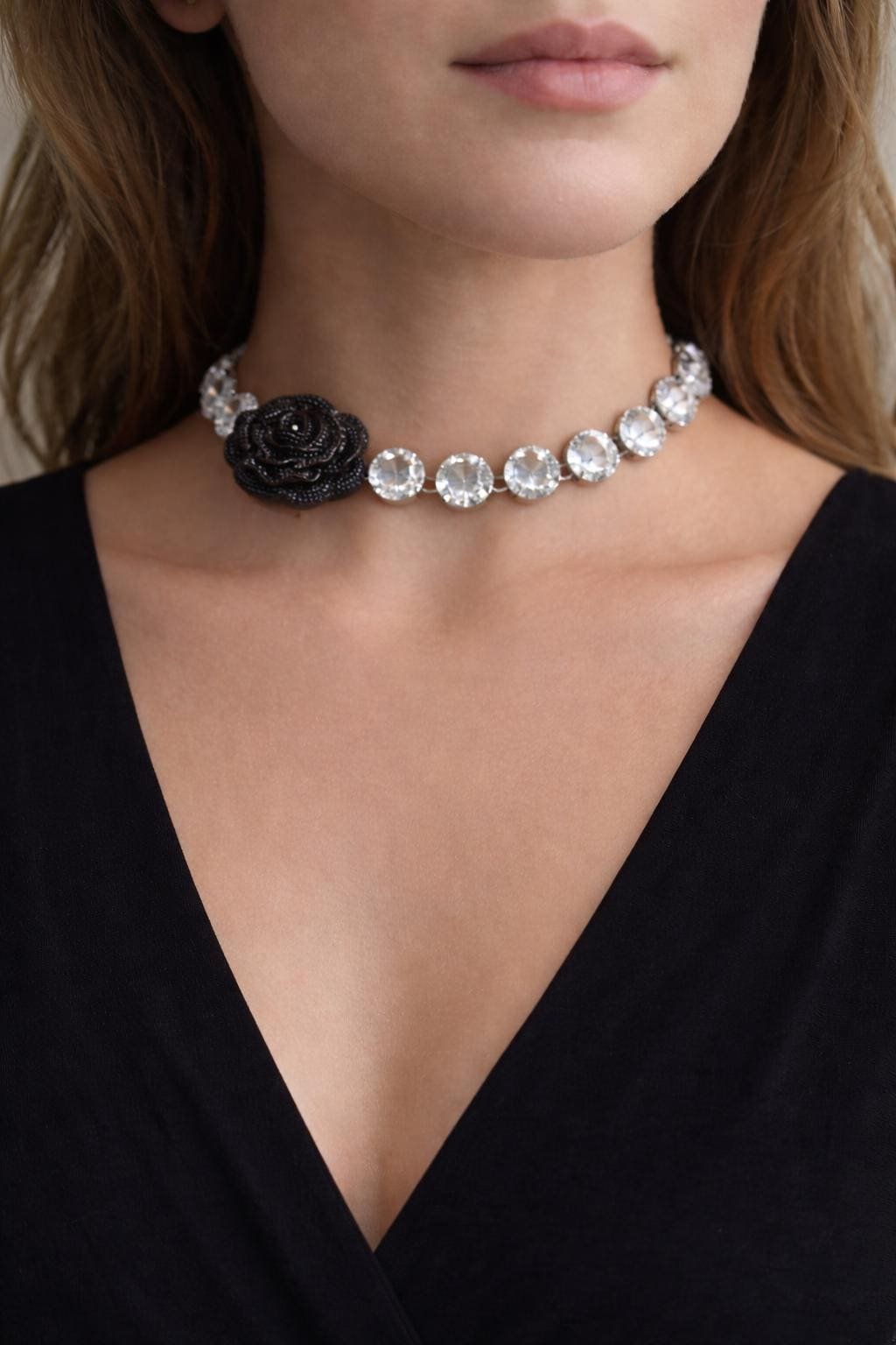 Rose Bud Crystal Choker Necklace | Bridal Statement Jewelry