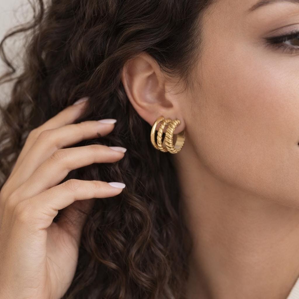 Stainless Steel Double Hoop Earrings in Gold | Modern Jewelry