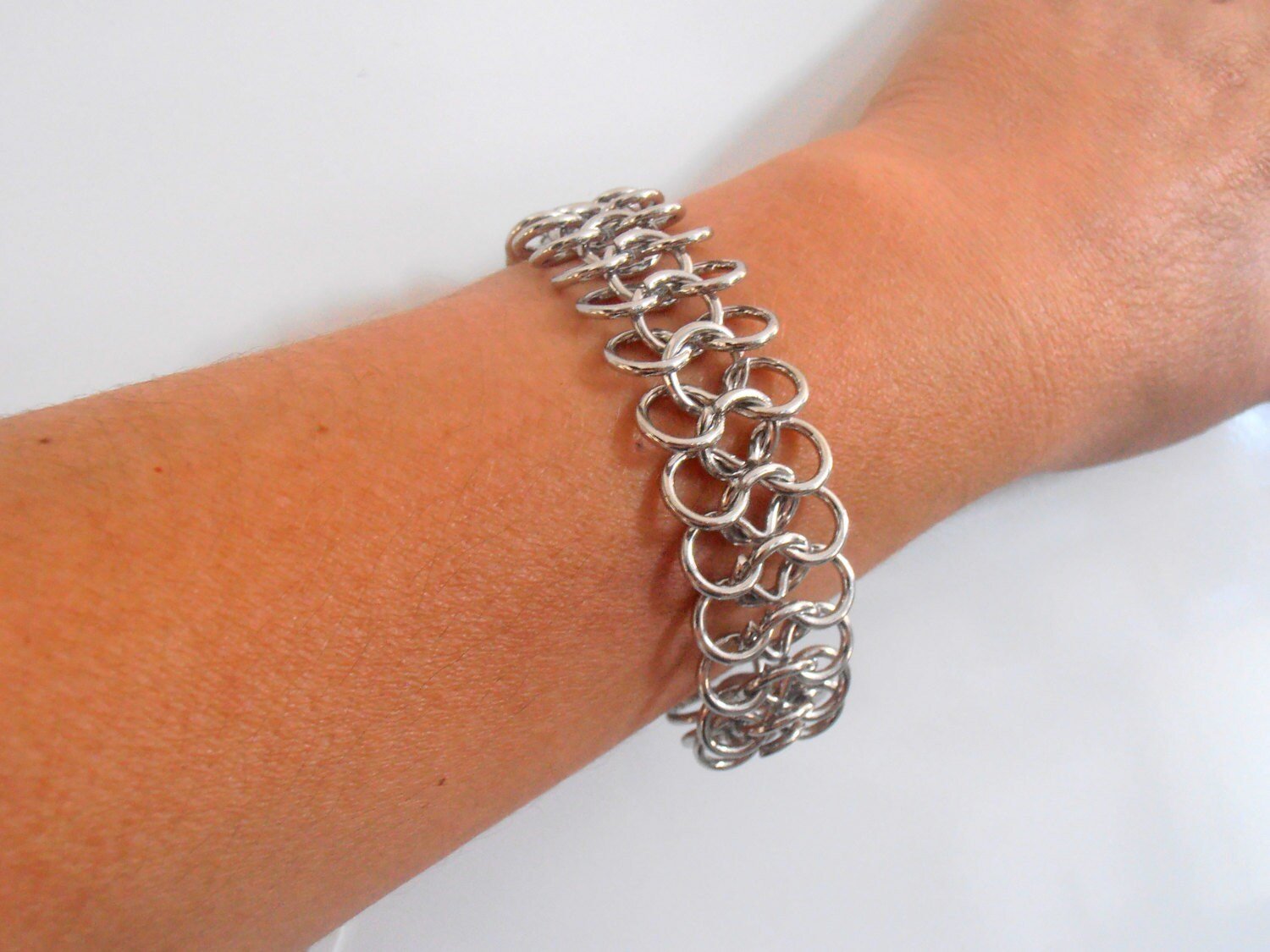 Rhodium Chainmaille Statement Bracelet / Wide Thick Chain / Flat Chainmail Jewelry for Women / Fashion Accessories for women / Birthday Gift