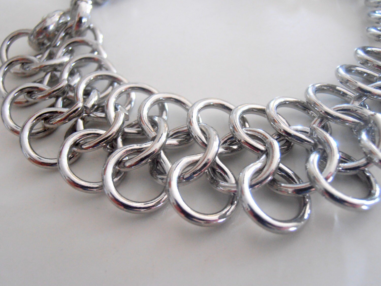 Rhodium Chainmaille Statement Bracelet / Wide Thick Chain / Flat Chainmail Jewelry for Women / Fashion Accessories for women / Birthday Gift