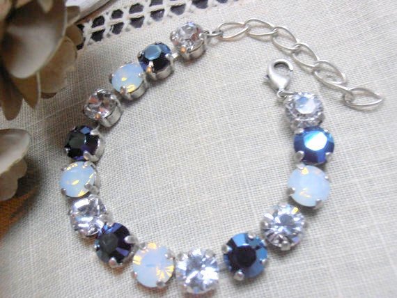 Blue Multicolors Tennis Cupchain Bracelet / Crystal Chatons SS39 / Antique silver / Shabby Chic