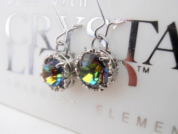 Medium Vitrail Crystal Drop Wire Earrings in Platinum | Art Deco Style Jewelry 